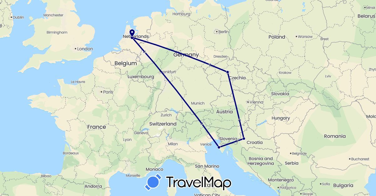 TravelMap itinerary: driving in Czech Republic, Croatia, Netherlands (Europe)